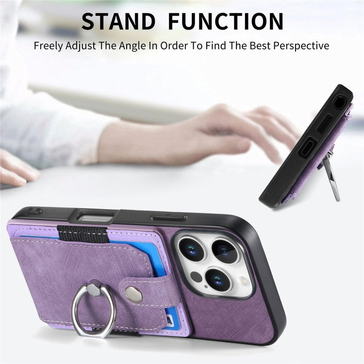 For iPhone 16 Pro Retro Skin-feel Ring Card Wallet Phone Case