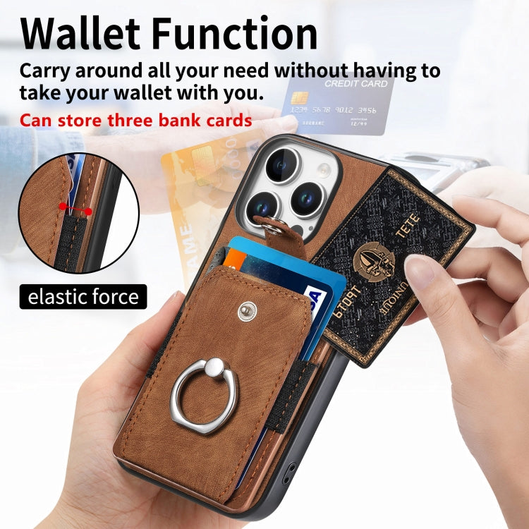 For iPhone 16 Pro Retro Skin-feel Ring Card Wallet Phone Case