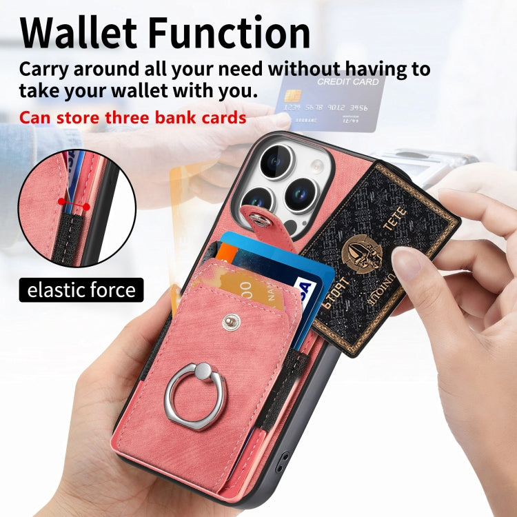 For iPhone 16 Pro Max Retro Skin-feel Ring Card Wallet Phone Case