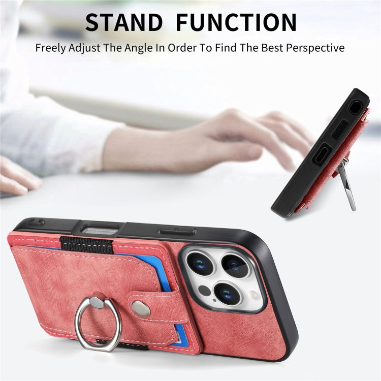 For iPhone 16 Pro Max Retro Skin-feel Ring Card Wallet Phone Case