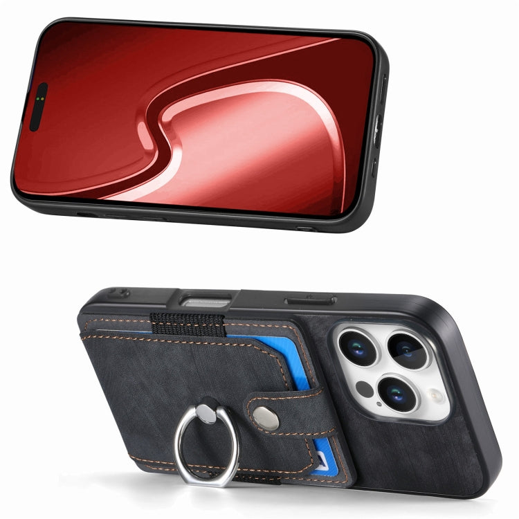 For iPhone 16 Pro Max Retro Skin-feel Ring Card Wallet Phone Case