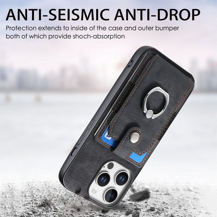 For iPhone 16 Pro Max Retro Skin-feel Ring Card Wallet Phone Case
