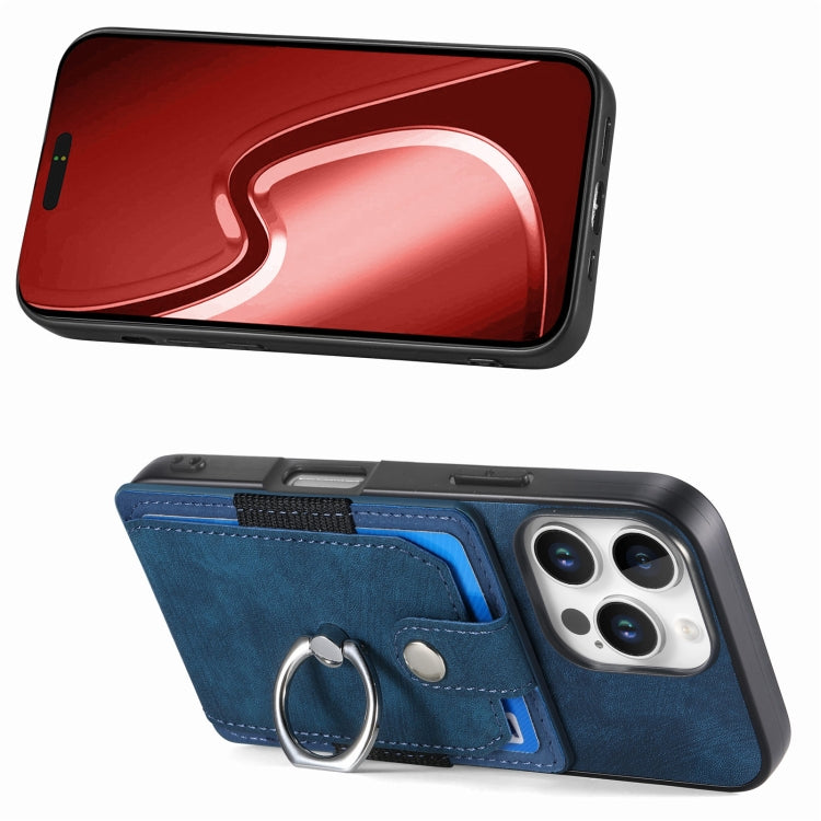 For iPhone 16 Pro Max Retro Skin-feel Ring Card Wallet Phone Case