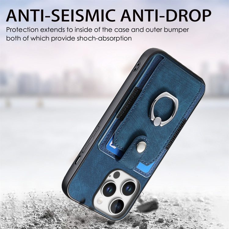 For iPhone 16 Pro Max Retro Skin-feel Ring Card Wallet Phone Case