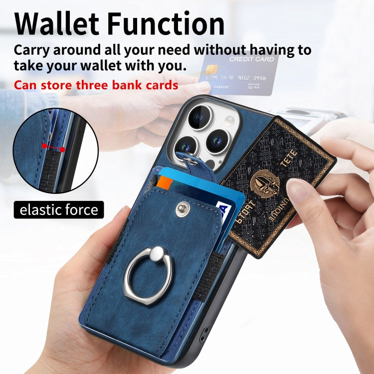 For iPhone 16 Pro Max Retro Skin-feel Ring Card Wallet Phone Case