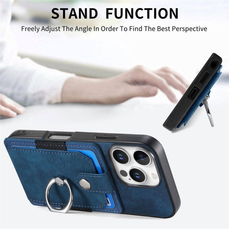 For iPhone 16 Pro Max Retro Skin-feel Ring Card Wallet Phone Case