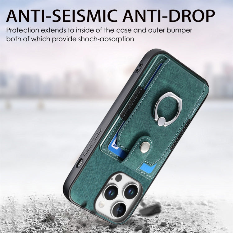 For iPhone 16 Pro Max Retro Skin-feel Ring Card Wallet Phone Case