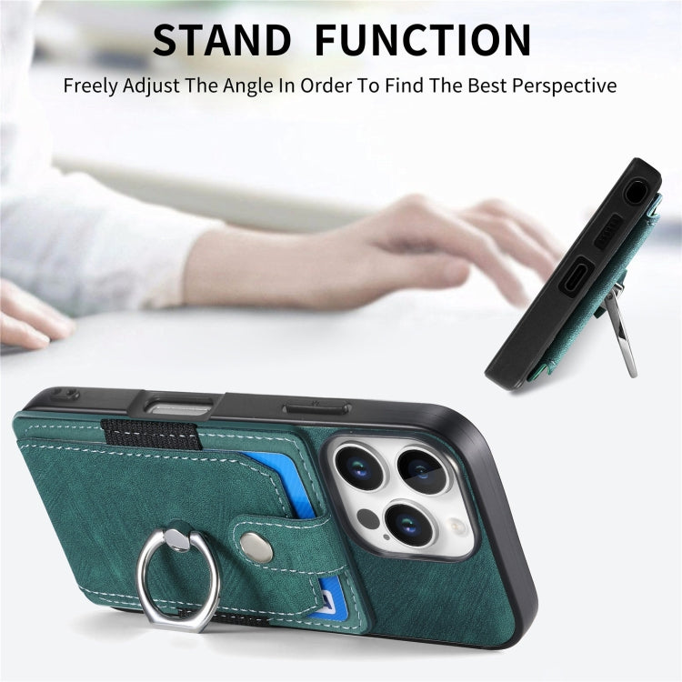 For iPhone 16 Pro Max Retro Skin-feel Ring Card Wallet Phone Case