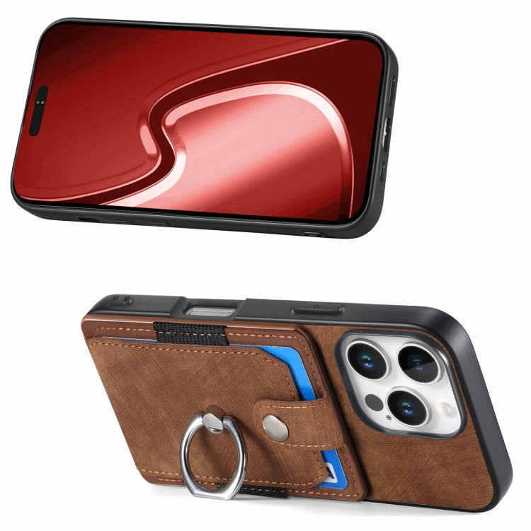 For iPhone 16 Pro Max Retro Skin-feel Ring Card Wallet Phone Case
