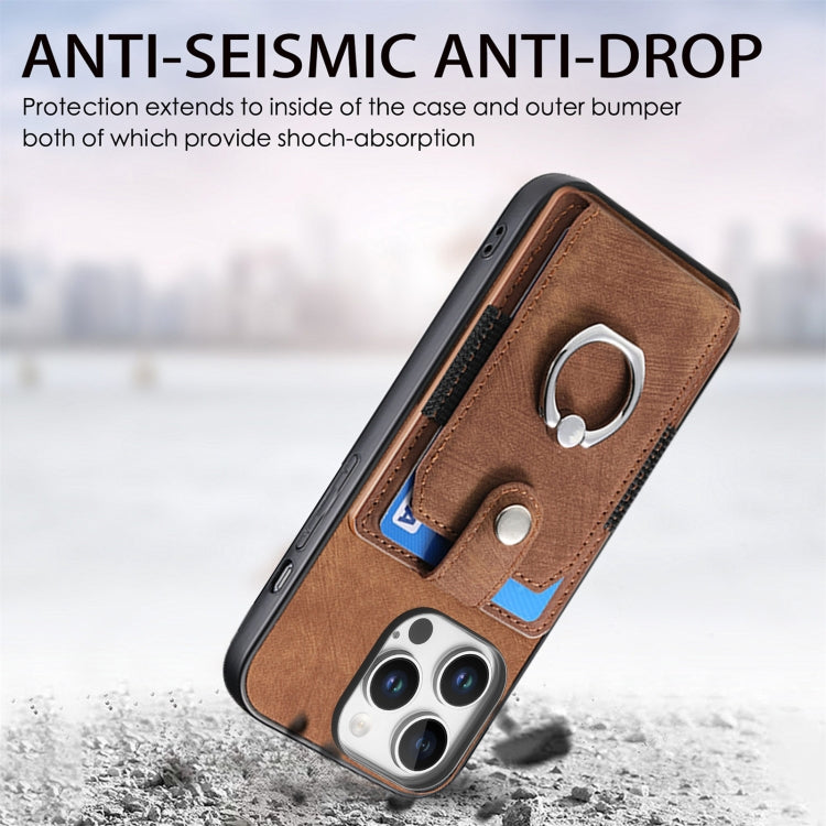 For iPhone 16 Pro Max Retro Skin-feel Ring Card Wallet Phone Case