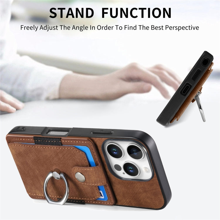 For iPhone 16 Pro Max Retro Skin-feel Ring Card Wallet Phone Case