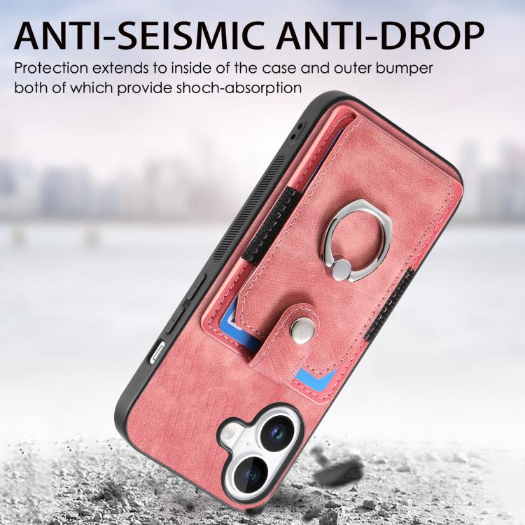 For iPhone 17 Retro Skin-feel Ring Card Wallet Phone Case