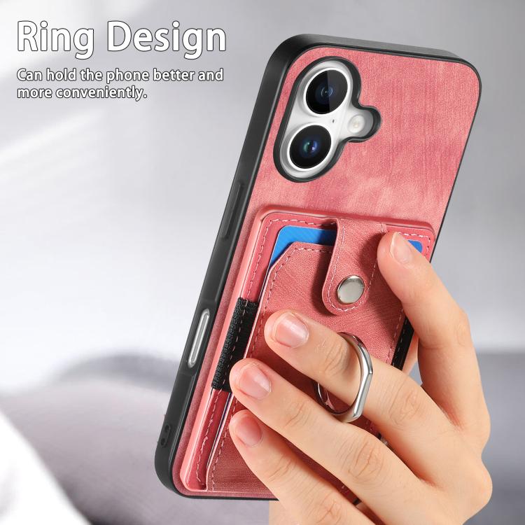 For iPhone 17 Retro Skin-feel Ring Card Wallet Phone Case