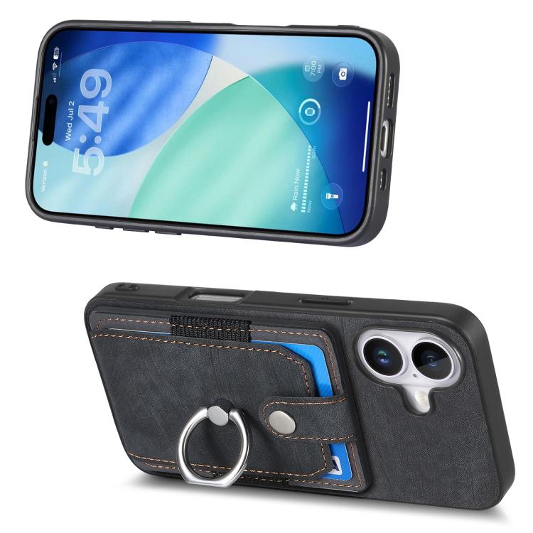 For iPhone 17 Retro Skin-feel Ring Card Wallet Phone Case