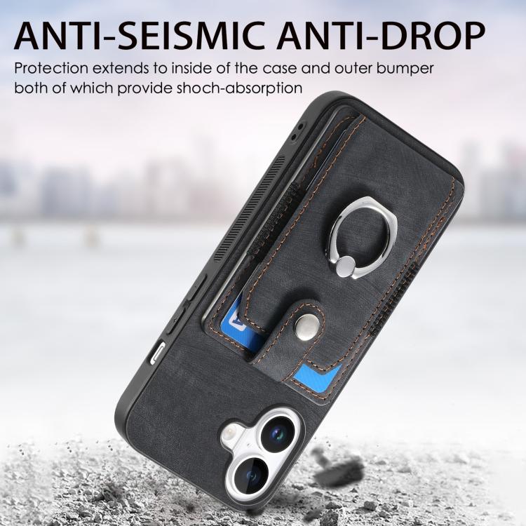 For iPhone 17 Retro Skin-feel Ring Card Wallet Phone Case