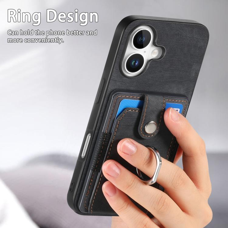For iPhone 17 Retro Skin-feel Ring Card Wallet Phone Case