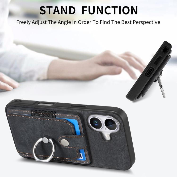 For iPhone 17 Retro Skin-feel Ring Card Wallet Phone Case