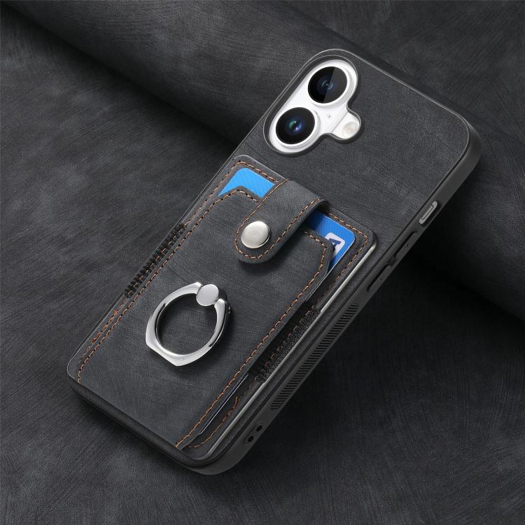 For iPhone 17 Retro Skin-feel Ring Card Wallet Phone Case