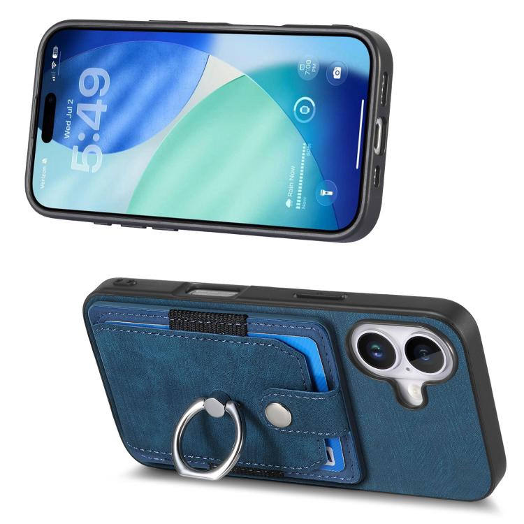 For iPhone 17 Retro Skin-feel Ring Card Wallet Phone Case