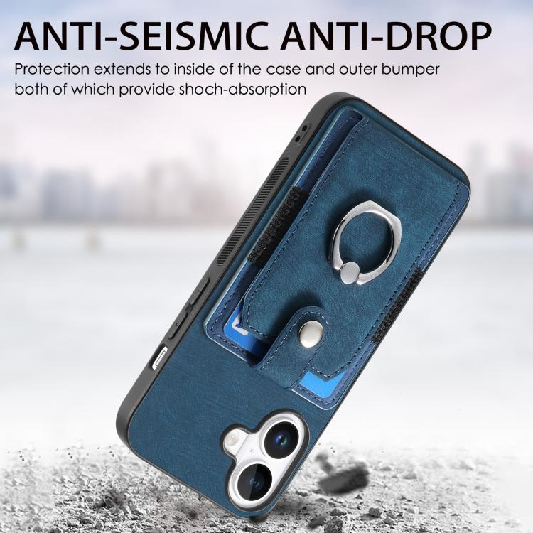 For iPhone 17 Retro Skin-feel Ring Card Wallet Phone Case