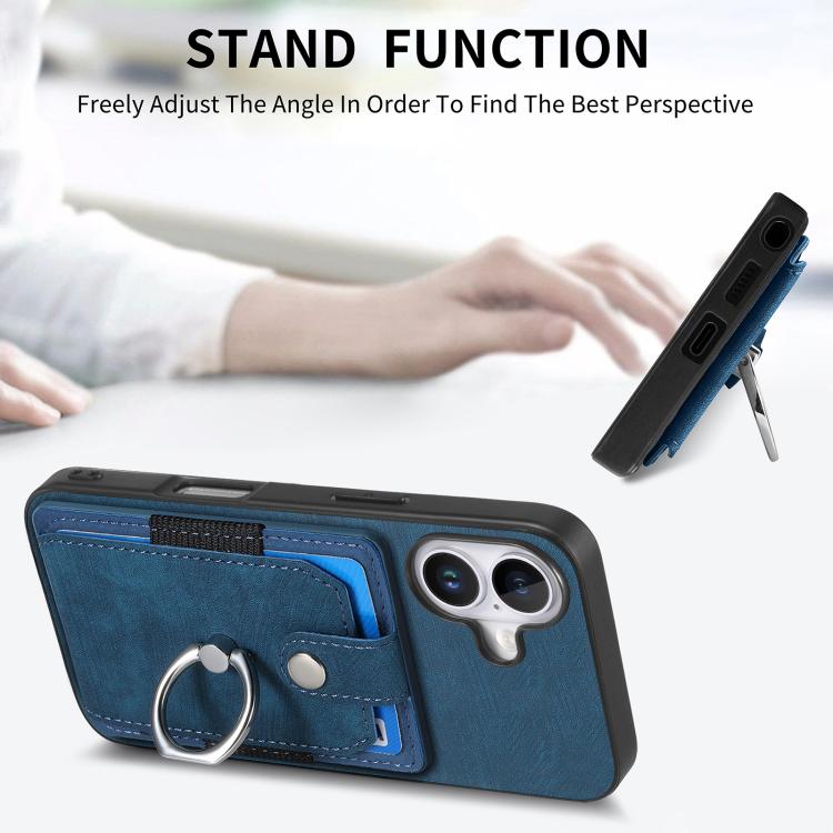 For iPhone 17 Retro Skin-feel Ring Card Wallet Phone Case