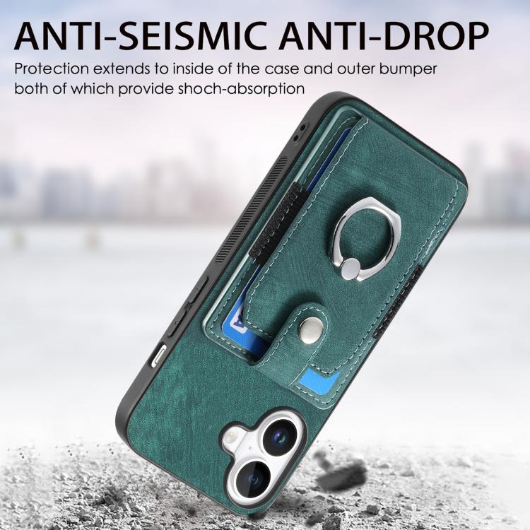 For iPhone 17 Retro Skin-feel Ring Card Wallet Phone Case