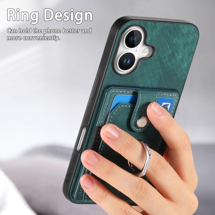 For iPhone 17 Retro Skin-feel Ring Card Wallet Phone Case