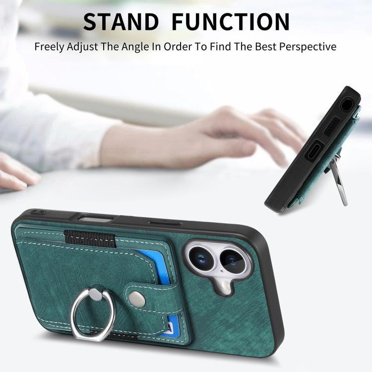 For iPhone 17 Retro Skin-feel Ring Card Wallet Phone Case