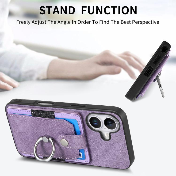 For iPhone 17 Retro Skin-feel Ring Card Wallet Phone Case