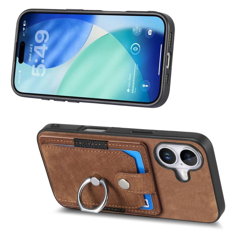 For iPhone 17 Retro Skin-feel Ring Card Wallet Phone Case