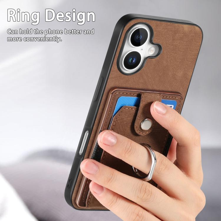 For iPhone 17 Retro Skin-feel Ring Card Wallet Phone Case