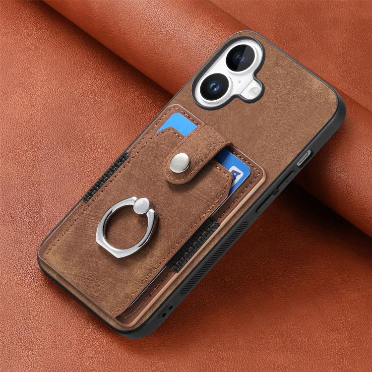 For iPhone 17 Retro Skin-feel Ring Card Wallet Phone Case