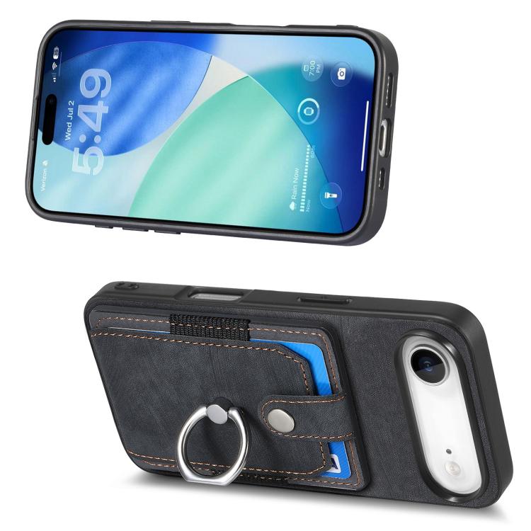 For iPhone Air Retro Skin-feel Ring Card Wallet Phone Case