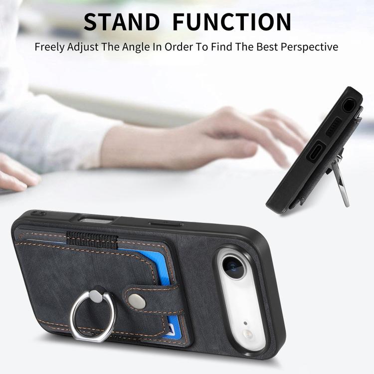 For iPhone Air Retro Skin-feel Ring Card Wallet Phone Case