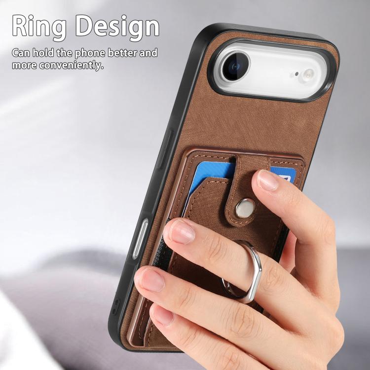 For iPhone Air Retro Skin-feel Ring Card Wallet Phone Case
