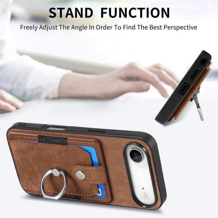 For iPhone Air Retro Skin-feel Ring Card Wallet Phone Case
