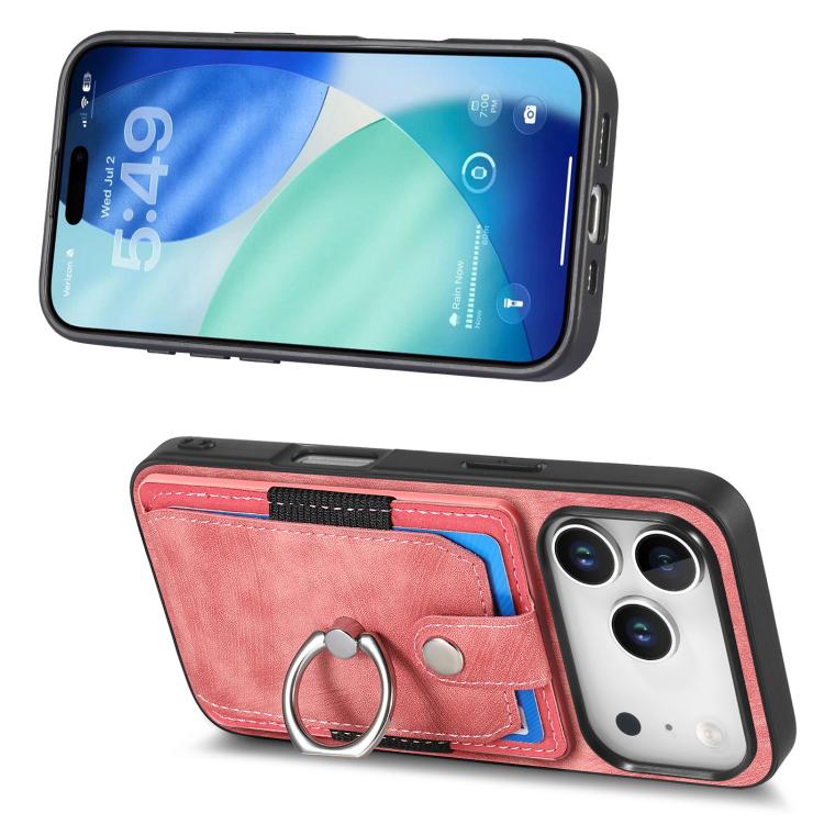 For iPhone 17 Pro Max Retro Skin-feel Ring Card Wallet Phone Case