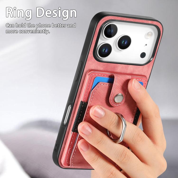 For iPhone 17 Pro Max Retro Skin-feel Ring Card Wallet Phone Case