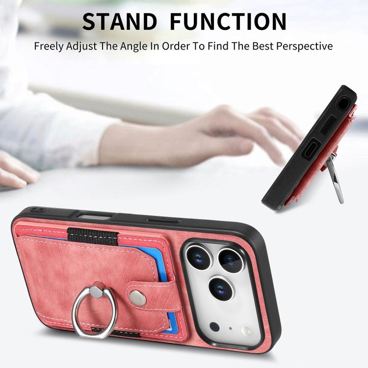 For iPhone 17 Pro Max Retro Skin-feel Ring Card Wallet Phone Case