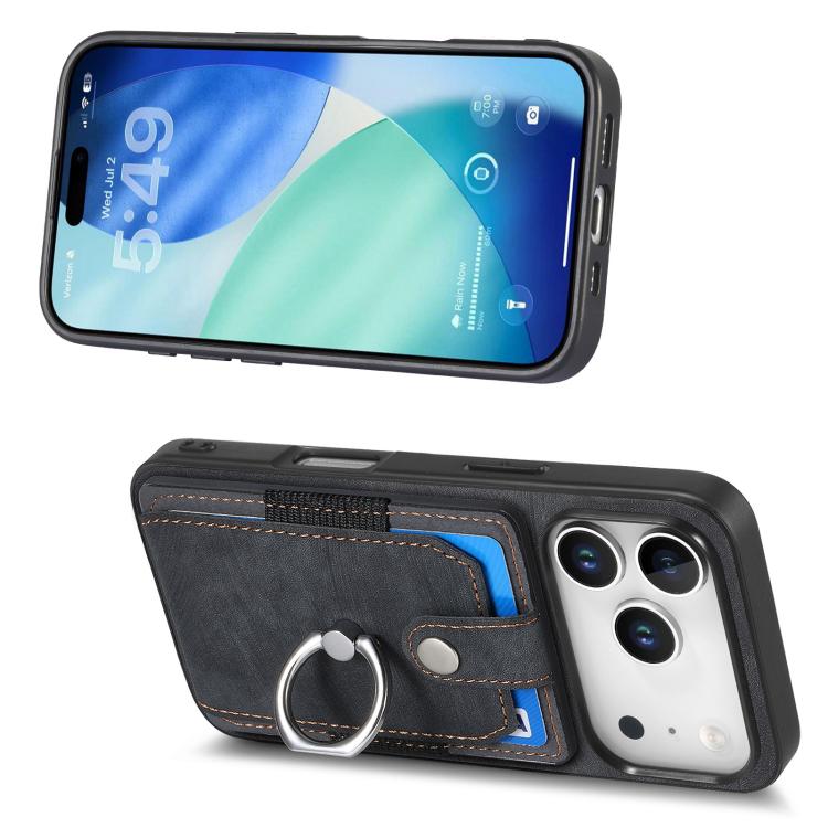 For iPhone 17 Pro Max Retro Skin-feel Ring Card Wallet Phone Case