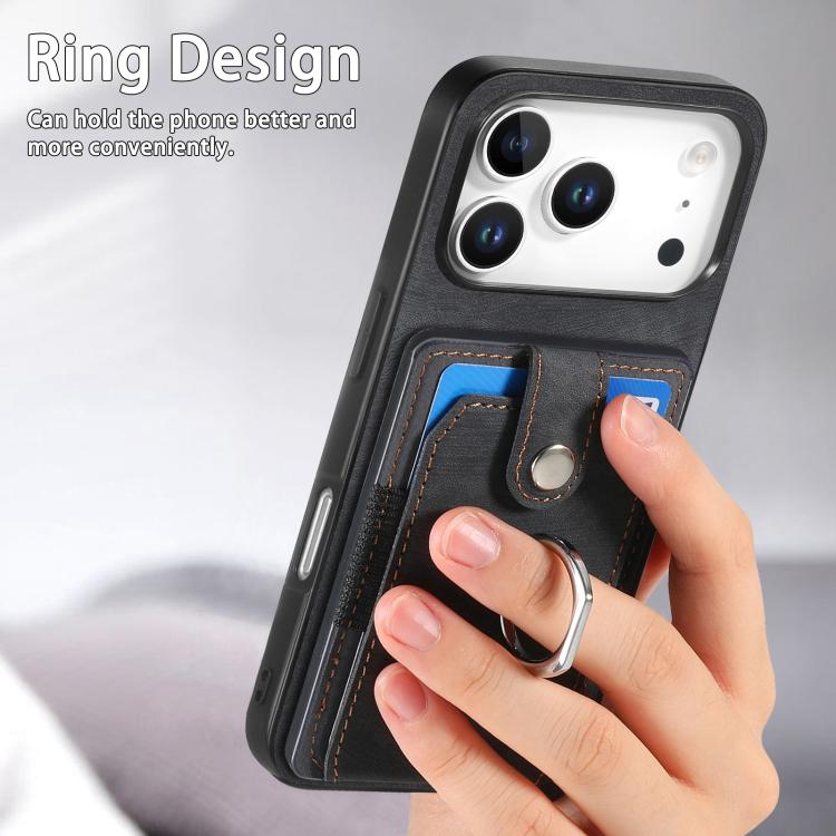 For iPhone 17 Pro Max Retro Skin-feel Ring Card Wallet Phone Case