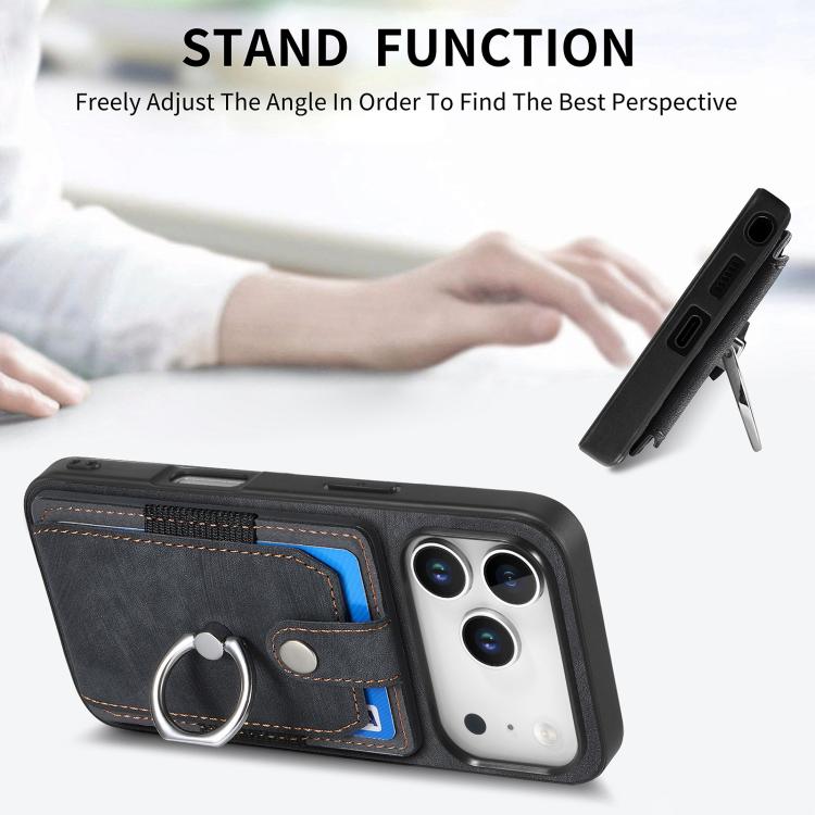 For iPhone 17 Pro Max Retro Skin-feel Ring Card Wallet Phone Case