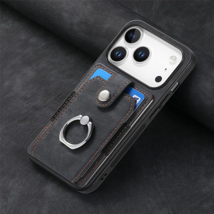 For iPhone 17 Pro Max Retro Skin-feel Ring Card Wallet Phone Case