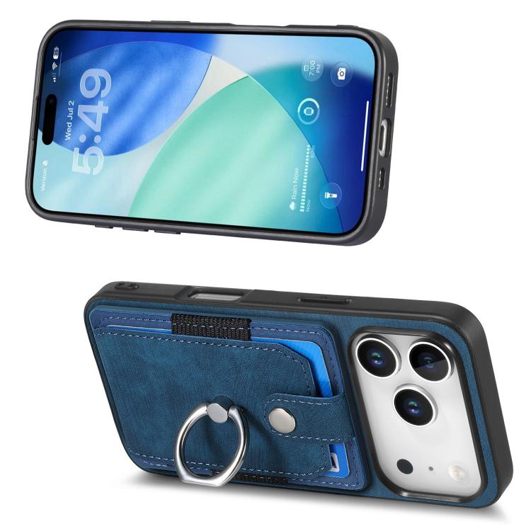 For iPhone 17 Pro Max Retro Skin-feel Ring Card Wallet Phone Case
