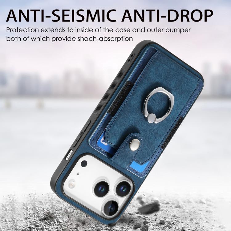 For iPhone 17 Pro Max Retro Skin-feel Ring Card Wallet Phone Case