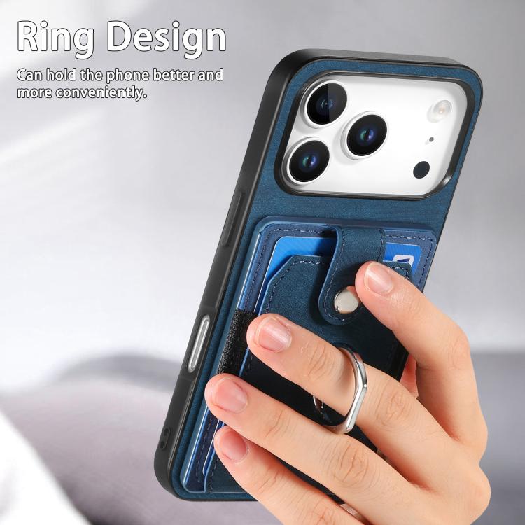 For iPhone 17 Pro Max Retro Skin-feel Ring Card Wallet Phone Case