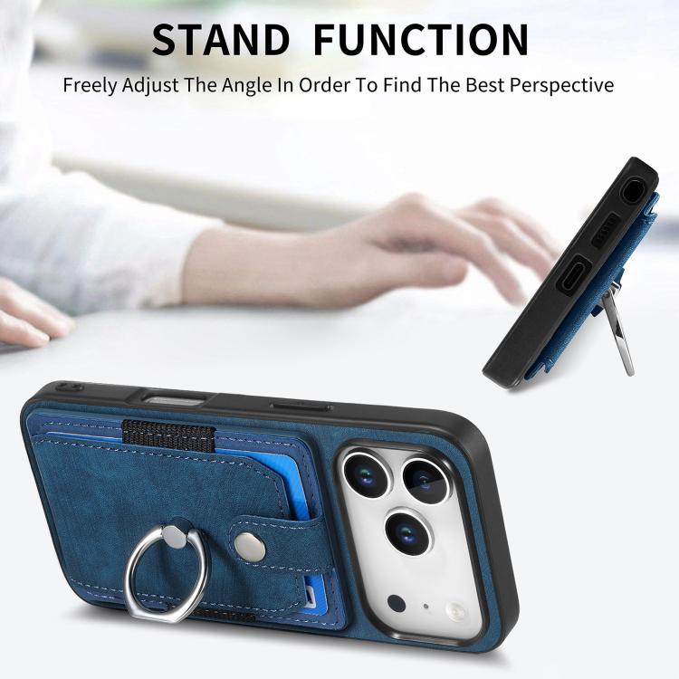 For iPhone 17 Pro Max Retro Skin-feel Ring Card Wallet Phone Case