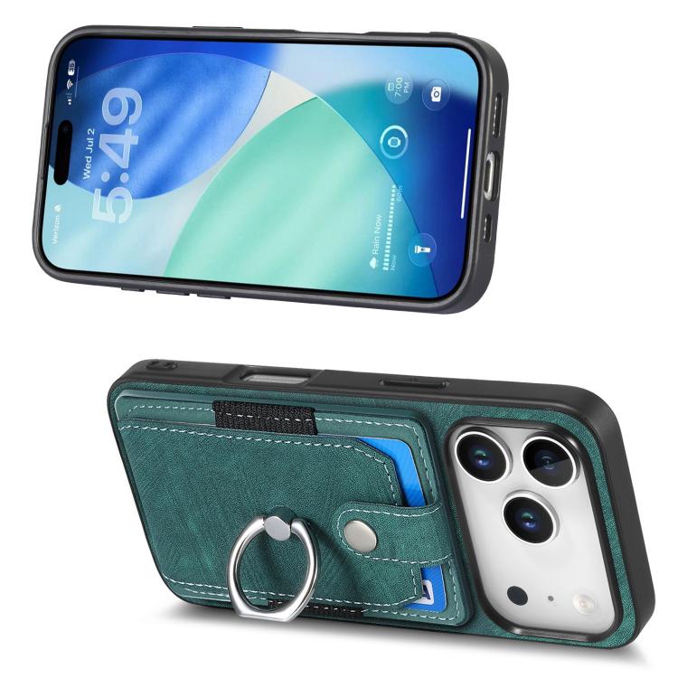 For iPhone 17 Pro Max Retro Skin-feel Ring Card Wallet Phone Case