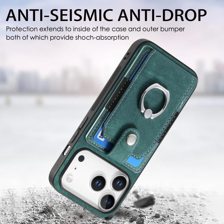 For iPhone 17 Pro Max Retro Skin-feel Ring Card Wallet Phone Case