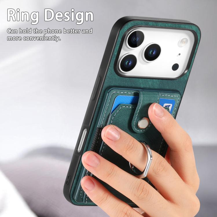 For iPhone 17 Pro Max Retro Skin-feel Ring Card Wallet Phone Case